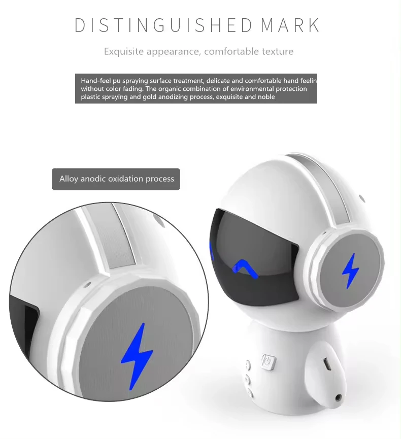 Vofull Mini Alarm Clock Robot Smart Robot Speaker Rechargeable Wireless Heavy Bass Mp3 Speaker