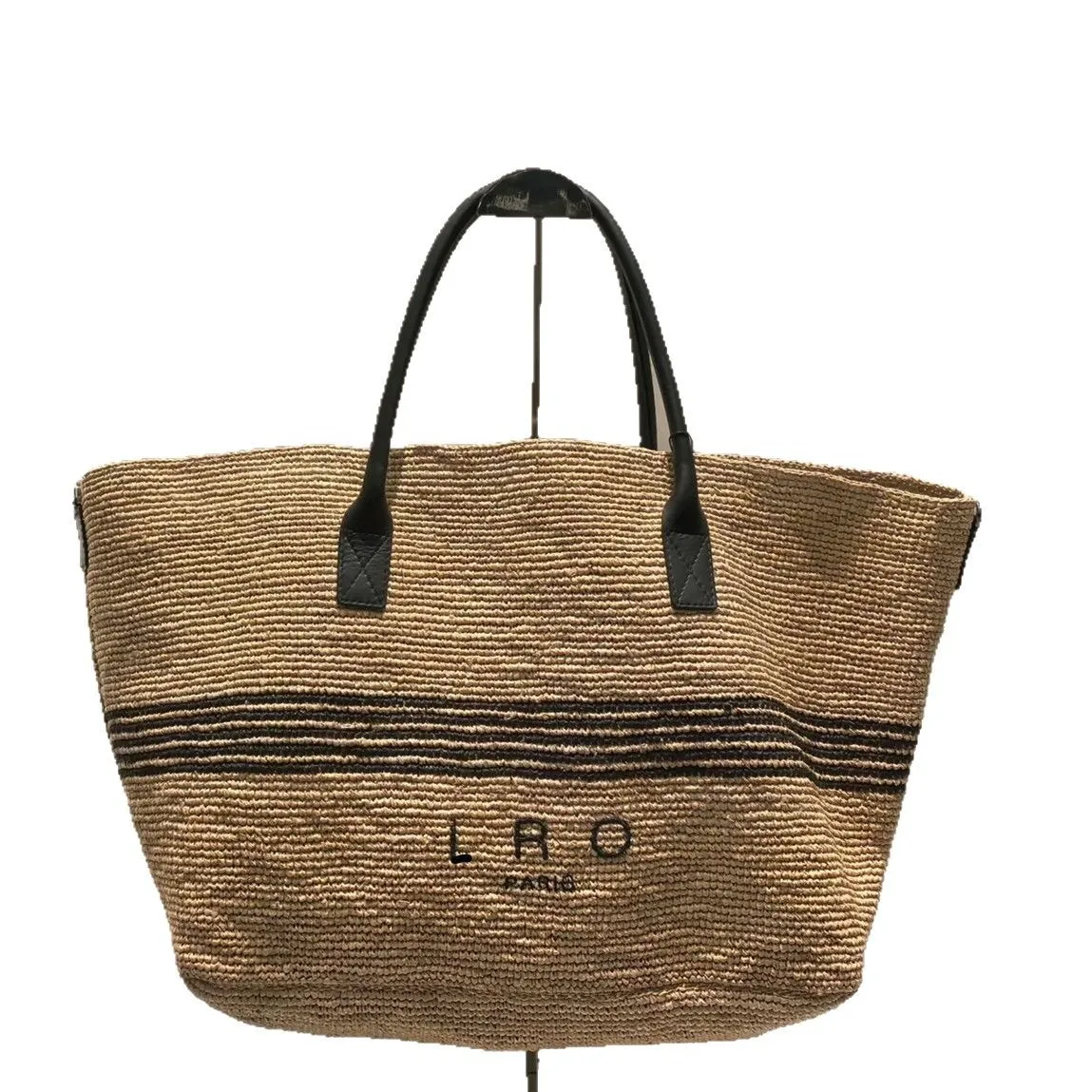 Style Women’s Leisure Travel Large Capacity Zipper Closure Woven Striped Braided Contrast Splice Tote Bag All-match Shopping Bag