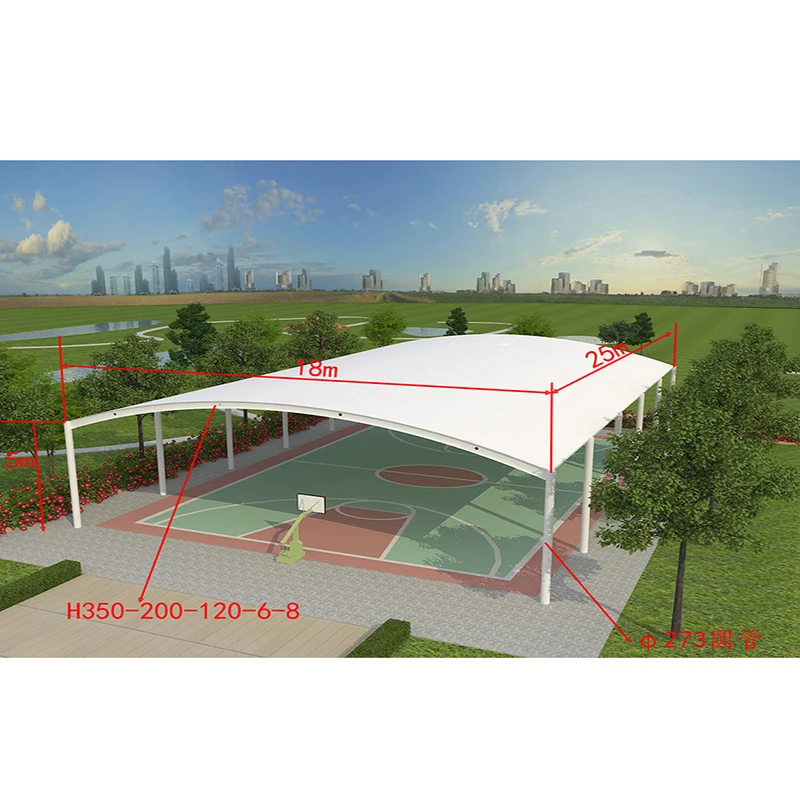 Prefabricated Steel Structures Tensile Architecture PVDF Fabric Membrane Structure for Paddle Tennis Court Roof  Football Tents