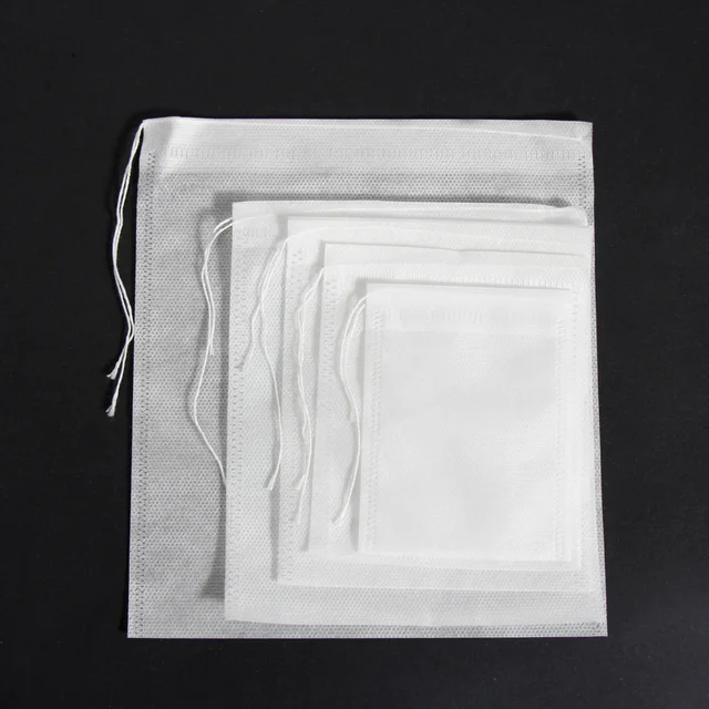 20-25cm Reusable Non-Woven Transparent White Drawstring Tea Bag Filter Disposable for Coffee Juice Drinks Custom Logo Printing