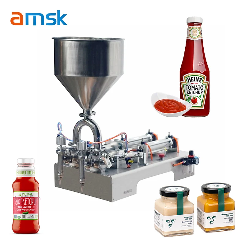 30-300ml pro medovou arašídovou tukovou pasta škrábání džem silná sodová tekutina automatického pistole horizontálního dvojhlavňového vyplňovacího stroje