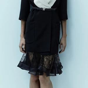 2026 Fashion Women's  Casual Female Style Oversized Black Formal Office Crepe Lace Organza Hemknee-length Skirt