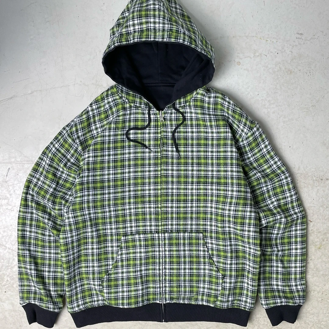 Custom Reverse Style Double Layer Flannel Plaid Hoodie for Men Vintage Oversized Fit Reversible Weave Hooded Collar for Winter gallery 8