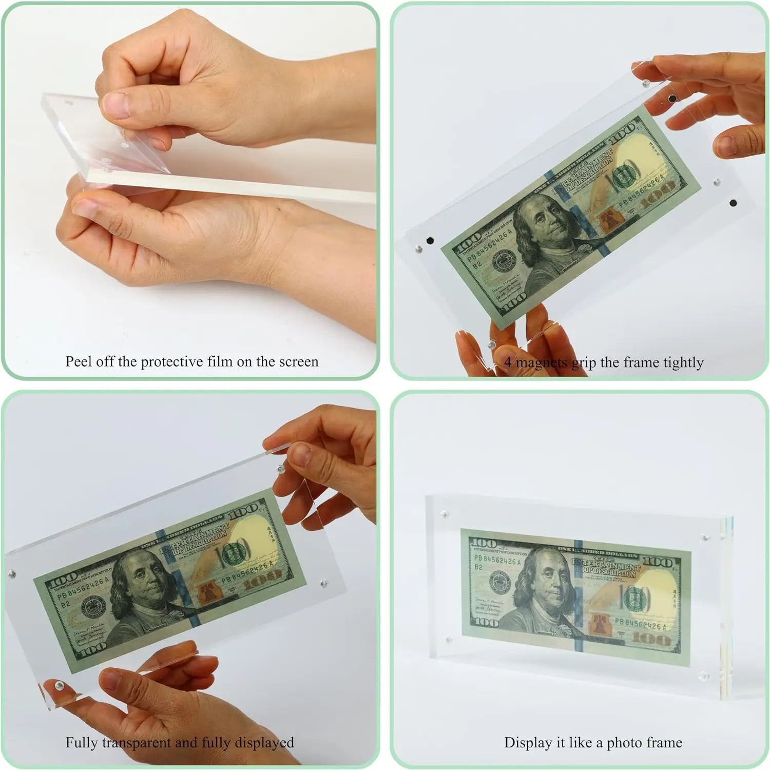 Customized Dollar Bill Frame Display Case Clear Banknotes Protector Ticket Protector Photos Frame