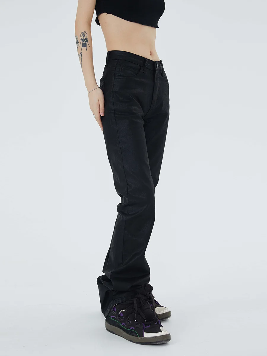 Custom Skinny Slim Stacked Waxed Coated Flared Pants Denim Pants Denim Jeans Femmes Women's Pants Women Jeans