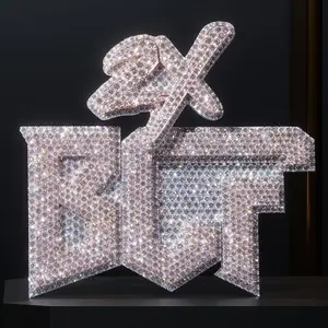 Top Quality Custom logo Letter Design Full Bling Diamond Fine Jewelry Silver 925 Moissanite Pendant Necklace