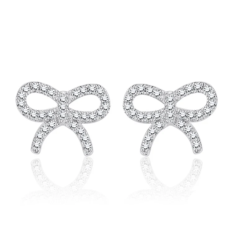 Sterling Silver 925 Ear Studs With Bow Stud Earrings For Girls Jewelry Earrings