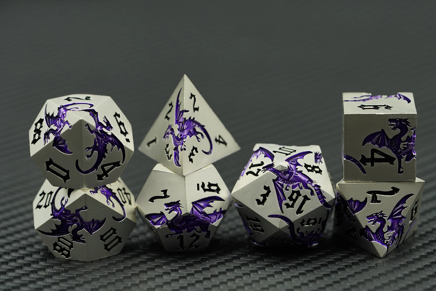 D&d 7-Piece White and Purple Dragon RPG Gaming Dice Set Polyhedral Shape for Tabletop Games factory