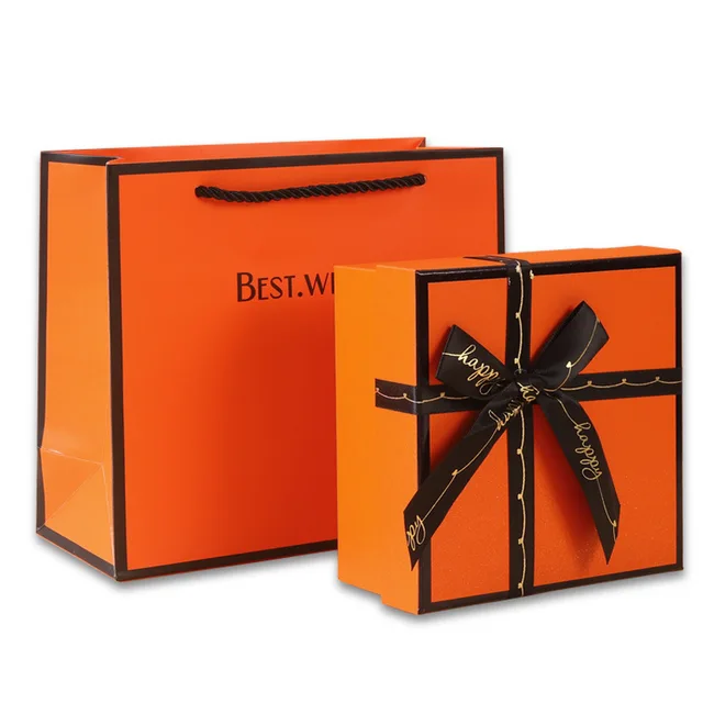 Customized CMYK private label orange gift box cosmetic packaging box top and bottom cover gift box gold stamping logo
