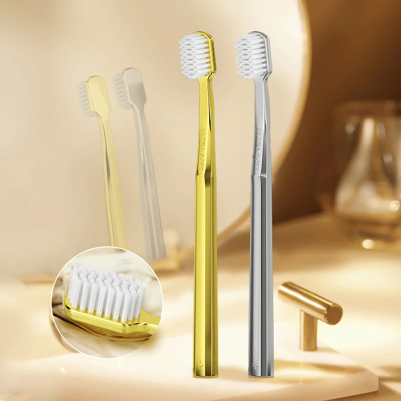 Luxury PBT Toothbrush in Gold and Silver High Quality Super Soft Bristles for Home Guests and Travel