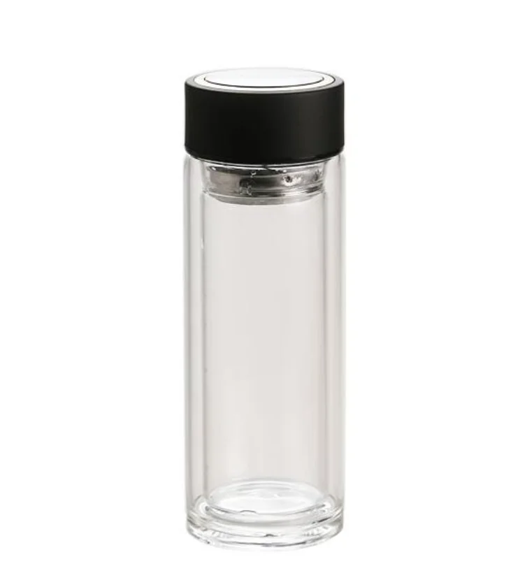 Custom Private Label Fruit Infuser Portable Glass Water Bottle with Tea Filter Double Wall High Borosilicate Glass Tea Bottle