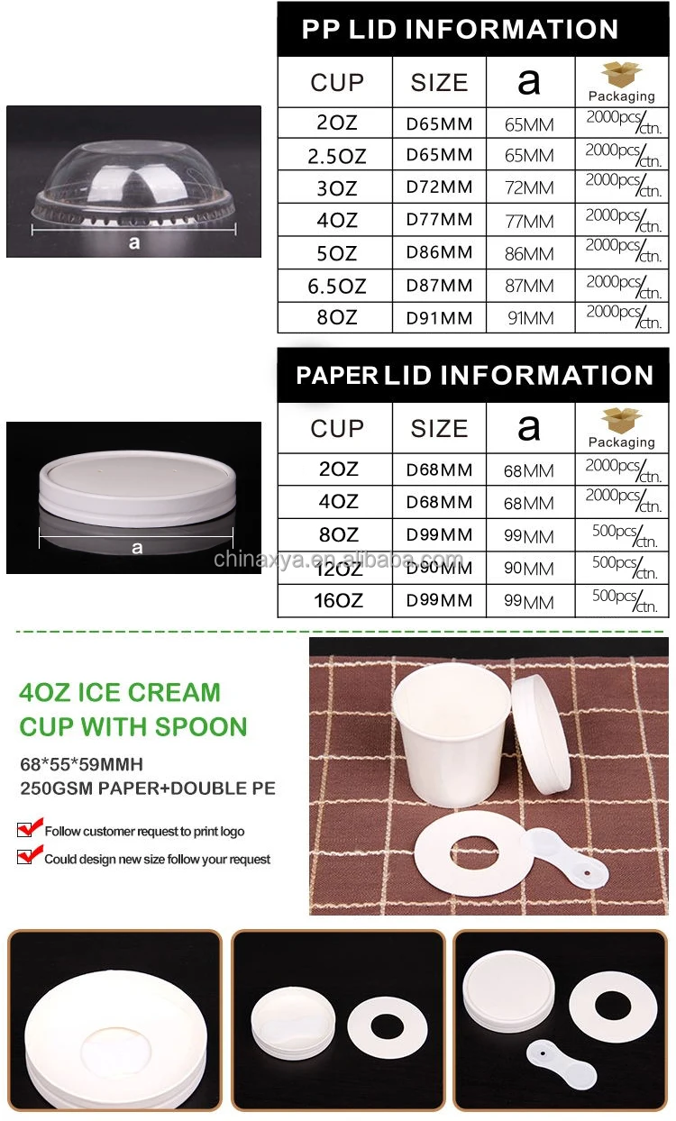 biodegradable custom Disposable ice cream cups 2.5oz 4oz 5oz 6oz 8oz 10oz wholesaley yogurt  paper cup with lids and spoon manufacture