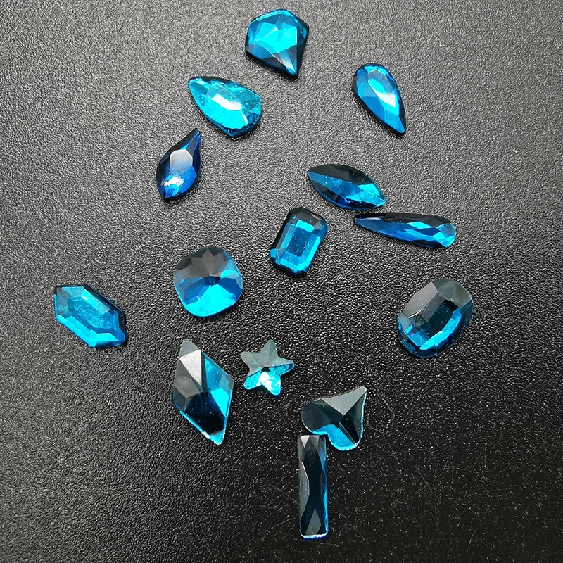 HZRcare Wholesale Pprice Luxury Shiny Diamond Nail Art Peacock Blue Mix Shapes Non Hotfix Rhinestone For Craft Nails.jpg