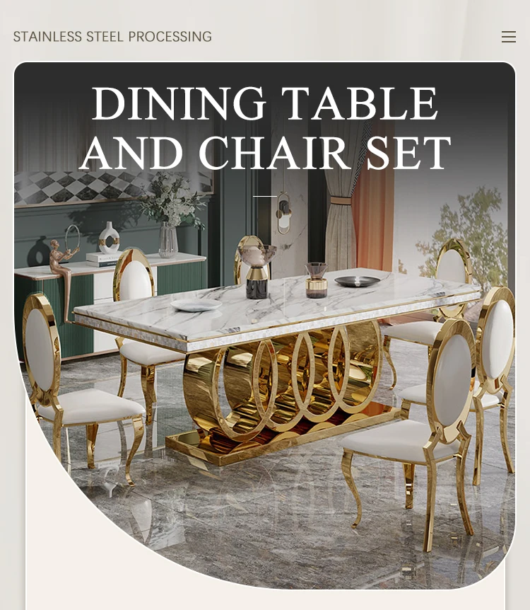 Luxury Dining Room Set Marble Table Top Golden Stainless Steel Base ...