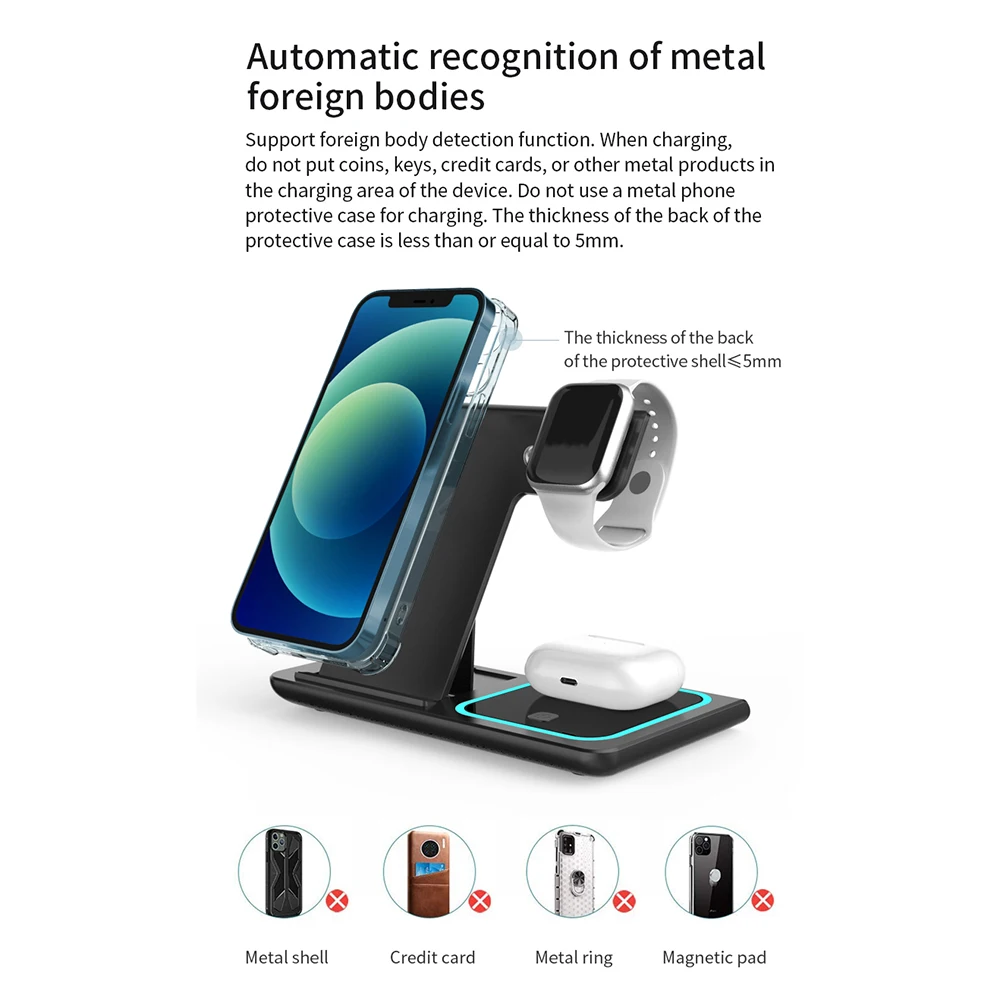 Amazon Top Seller 3 in 1 Foldable Wireless Charger 15W Universal Mobile Phone Charging Pad Multifunctional Desk Wireless Charger