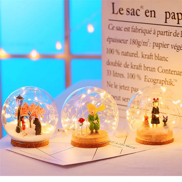 Totoro OEM Battery Operated USB Table Lamp Christmas Village Water Lantern Liquid Snow Globe Glass Xmas Decor Led Night Light