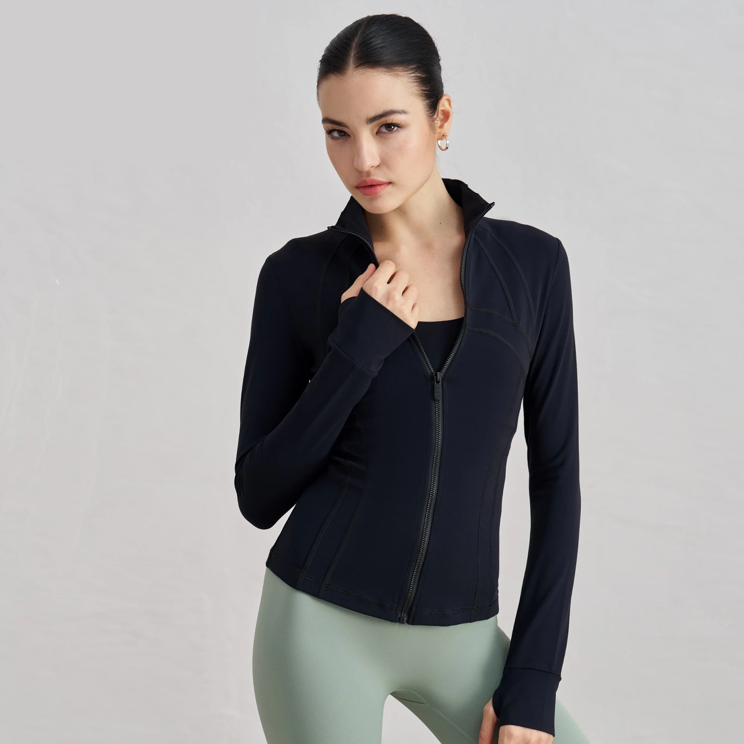 Women's Slim Activewear Stand up Collar Thumb Hole Running Tops Women Gym  Fitness Workout Jackets Long Sleeve Zipper Yoga Jacket