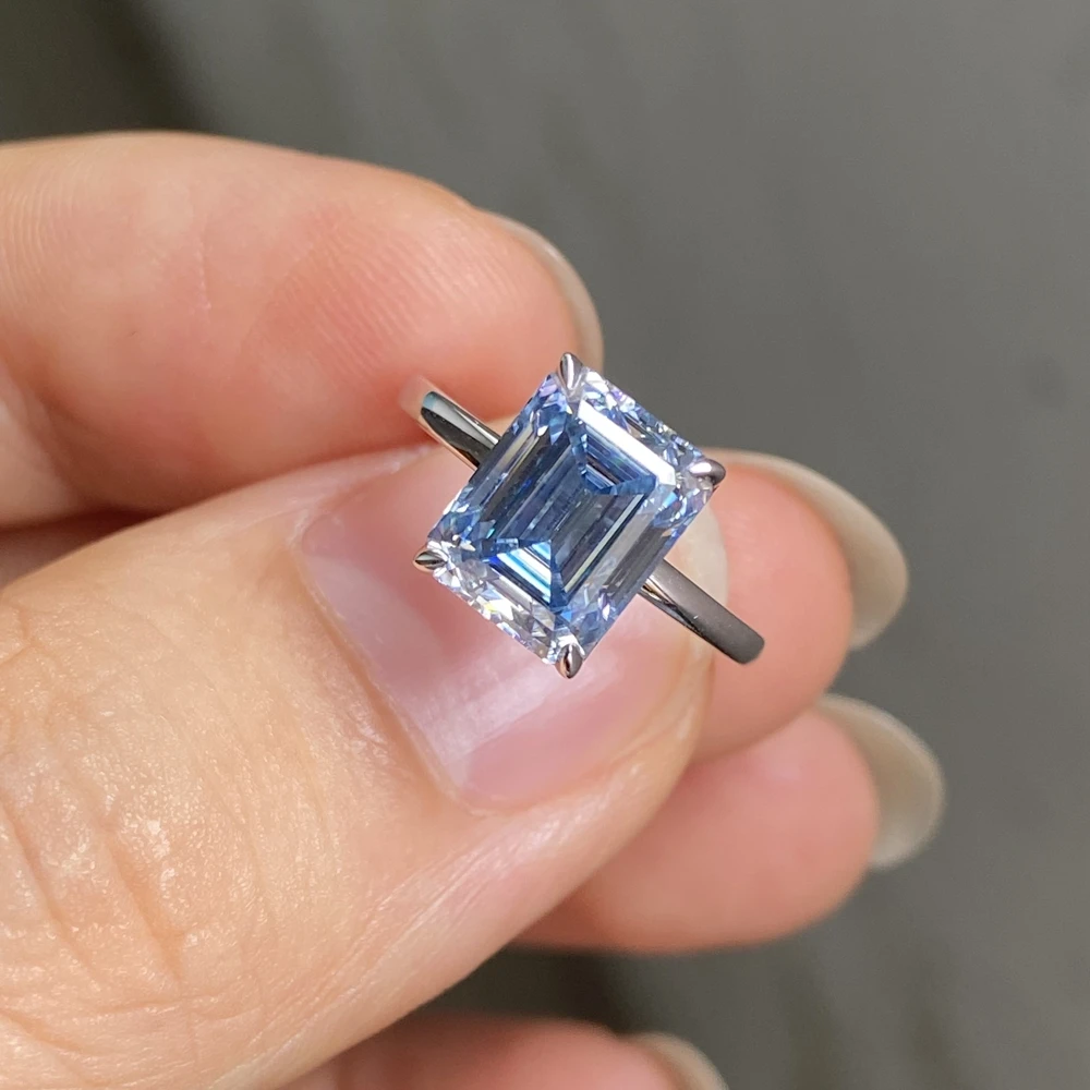 Huge store 8.0 Ct ICE BLUE Crown Moissanite Diamond 925 Silver Ring Size 7