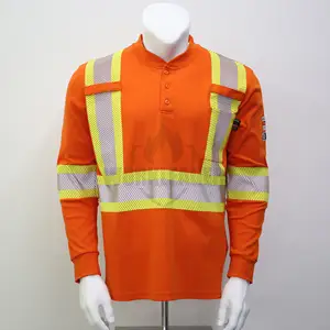 Factory Price FRC Flame Resistant Safety Work Shirt  100% Cotton Knit Work Clothes with Reflective Tape