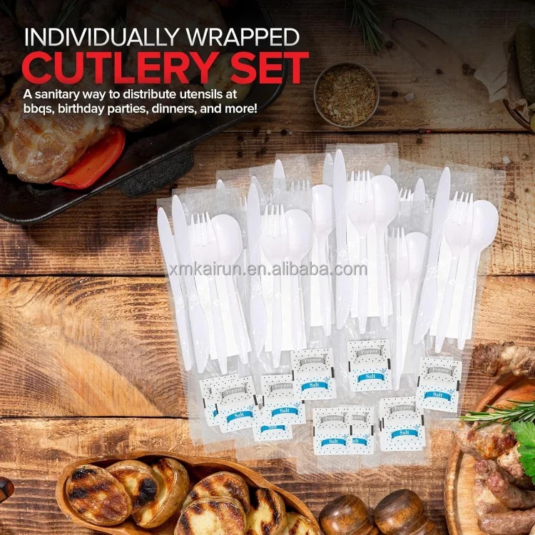 China Manufacturer Disposable Fork Spoon Knife Teaspoon Cutlery Set with Customized logo Wrapped