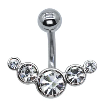 Five Round Crystals Non Plated Star Shiny Belly Button Decoration Piercing Ring 316L Curved Barbell