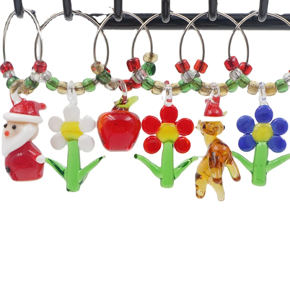 Hanging Christmas Ornaments Lampwork Wine Glass Charms