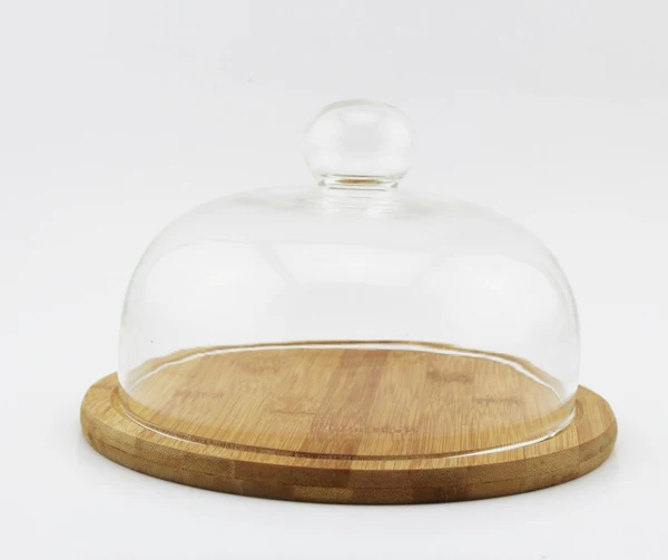 Round Cheese Board Set With Glass Cheese Dome Made of Natural Bamboo Factory