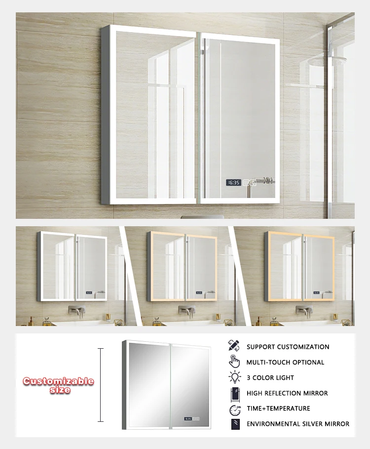 product led smart cabinet mirror anti fog led bathroom mirror cabinet medicine cabinet with mirror for bathroom-4