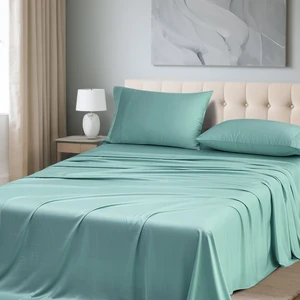 Custom Cyan Color 4-Piece Bedding Set 100% Bamboo Bed Sheet with Anti-Allergy Pillowcase