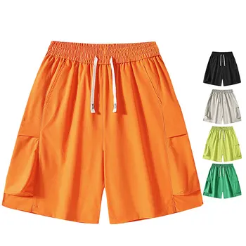 Mens Summer Work Shorts Plain Color Double Pocket Leisure Mid Length Versatile Trendy Five Point Sports Pants
