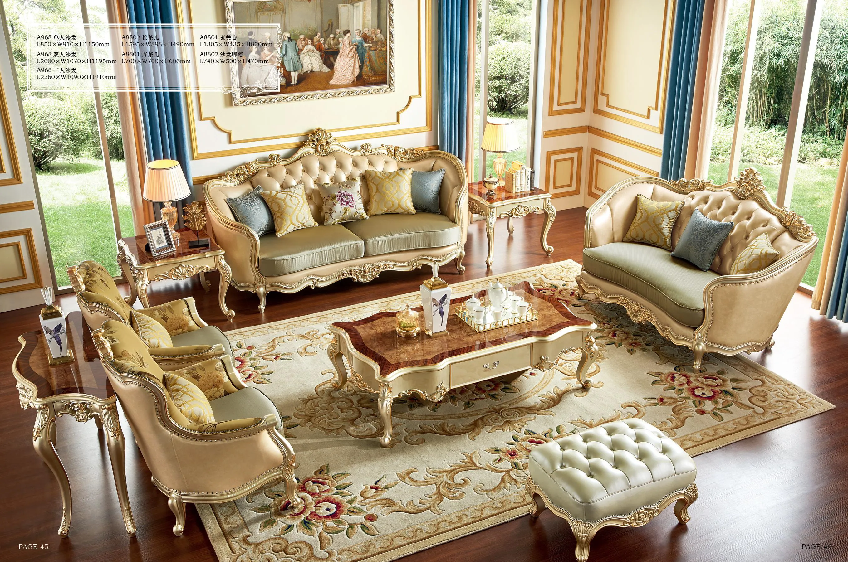 Wooden Classical European Style Living Room Furniture Luxury Exclusive