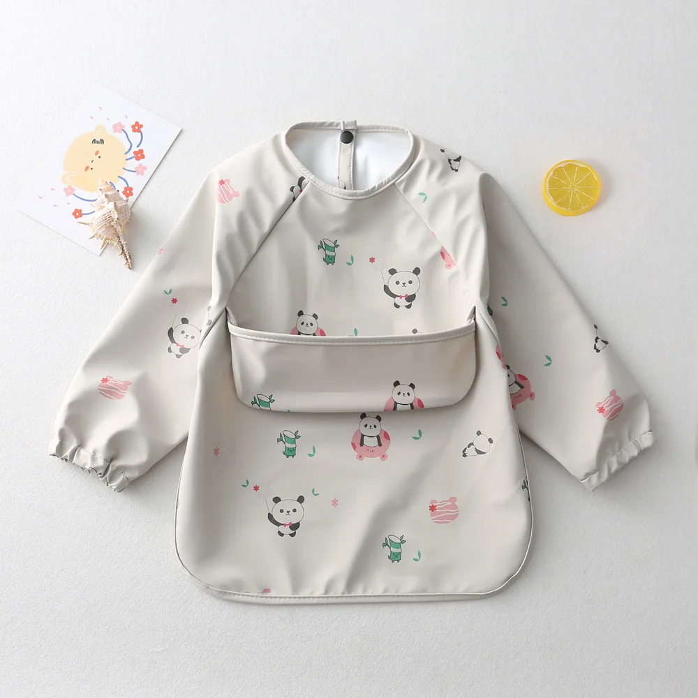 Waterproof detachable Baby Bibs Infant Toddler  Feeding Bib With Food Catcher Easy Clean & Washable Baby Art smock details