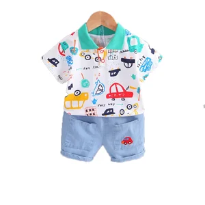 Fashion Design Children's Clothes Cotton Polo Shirt and Jeans Two Piece Set Custom Summer Boys Clothing Set