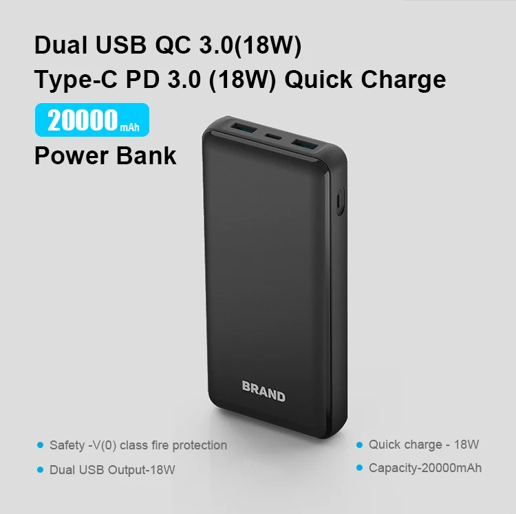 High Capacity 20000 mAh Powerbank 5V 9V 12V Quick Charger Power Bank 20000mAh Wholesale RoHS USB C Portable 18W Fast Charger Mobile Powerbank 20000mAh Power Bank