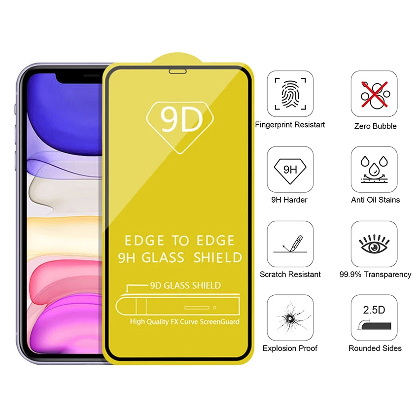 Протектор экрана из закаленного стекла 9d 21d для iPhone 15 14 13 12 11 Pro Max X XS XR 9D 21D