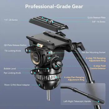 For SmallRig Professional PH8 Video Fluid Head 6-Step Counterbalance 4-Step Pan/Tilt Hydraulic Damping Detachable QR Plate product image