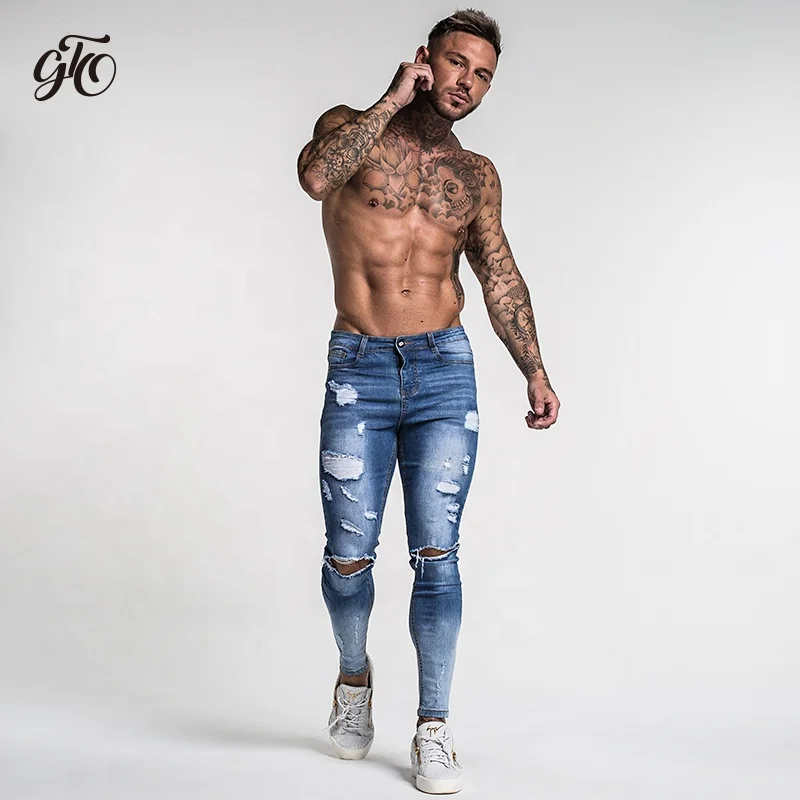 Gingtto High Street Men Classic Blue Ripped Jeans Slim Fit Distressed  Skinny Jeans Men