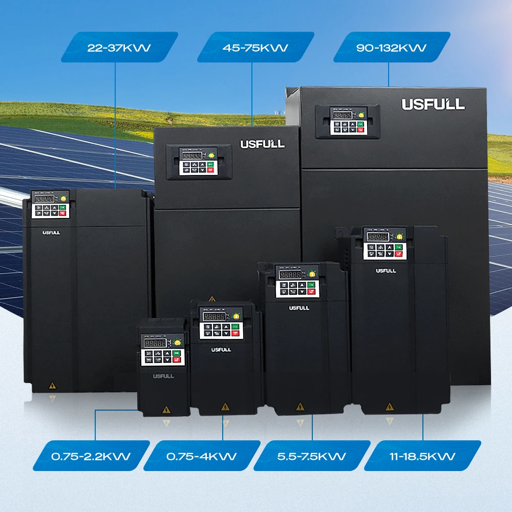 USFULL Solar Plc/vfd Control Panel Board 20hp Fan Vfd 7.5kw 90kw 100kw Three Phase Frequences Drive Mppt Solar Pump Inverter