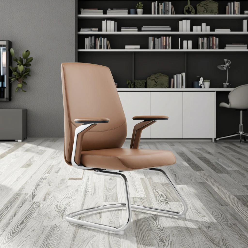 Modern Ergonomic Leather Executive Office Chair with Adjustable Height and Fixed Armrests 3