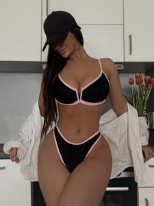 Sexy Micro Two Piece Bikini Set Beachwear Bandeau  Swimming Suit with Contrast Binding