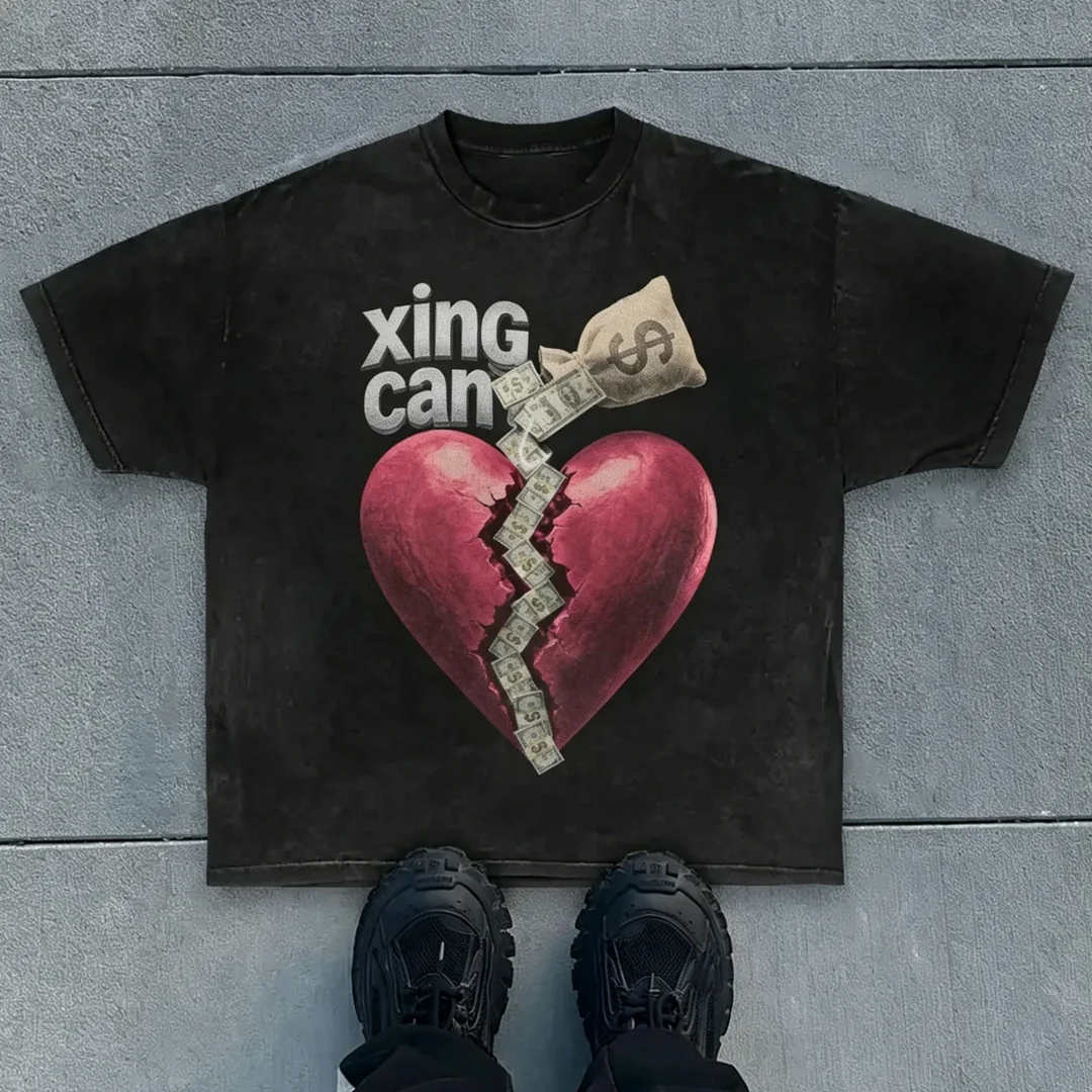 Vintage vasket overdrejet T-shirt til mænd, tung bomuld, digital DTG-print, streetwear-T-shirt, syrefarvet, hip-hop-stil, løst tilpasning, individuelt tilpasset top