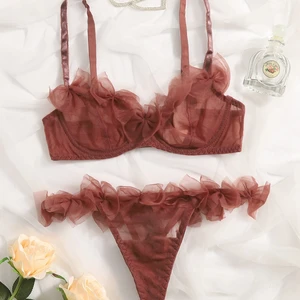 Hot Summer Sexy Girl Underwear Set Transparent Sheer Mesh Underwire Lingerie Set