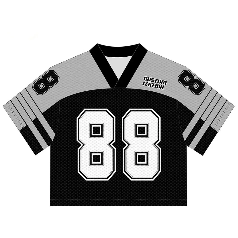 Egyedi unisex rövidített, túrméretes, vintage stílusú sportos retro amerikai dobozos hálós V-kivágású, gyors szárazítású csapat-számokkal ellátott póló, labdarúgás/futball