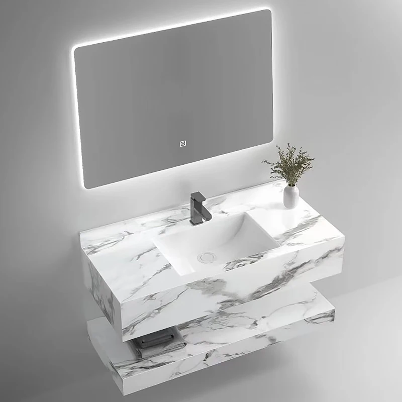 Factory Customized 150cm Countertop Double Sink Rock Broad Slate Wash Basin Sinks Bathroom Cabinet Vanities
