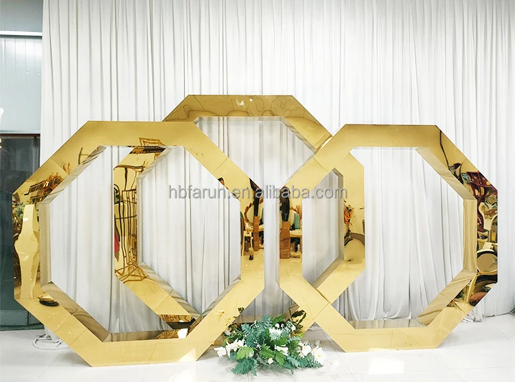 Golden Mirror Exquisite Octagon Wedding Backdrop Wedding Arch Stand ...