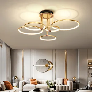 JACKSUN LED Gold Ring Pendant Light Nordic Luxury Living Room Dining Set Circular Ceiling-Mounted Iron Pendant Lamp
