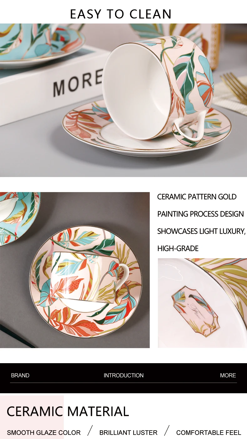 Ebullient wholesale tropical affair various colors glaze gloss bone china porcelain coffee cup and saucer factory