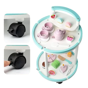 Children Role Play Wooden Kitchen Toy Simulation Cake Funny Cut Trolley Afternoon Tea Pretend Shopping Cart Kids Educational Toy