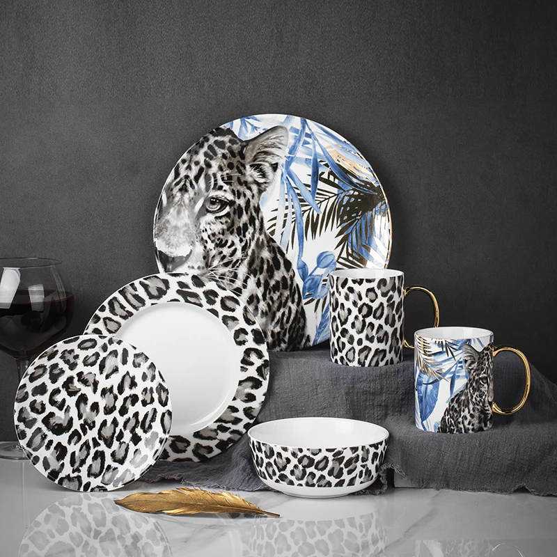 Ceramic Dinnerware Animal Print Dinner Set Leopard 8