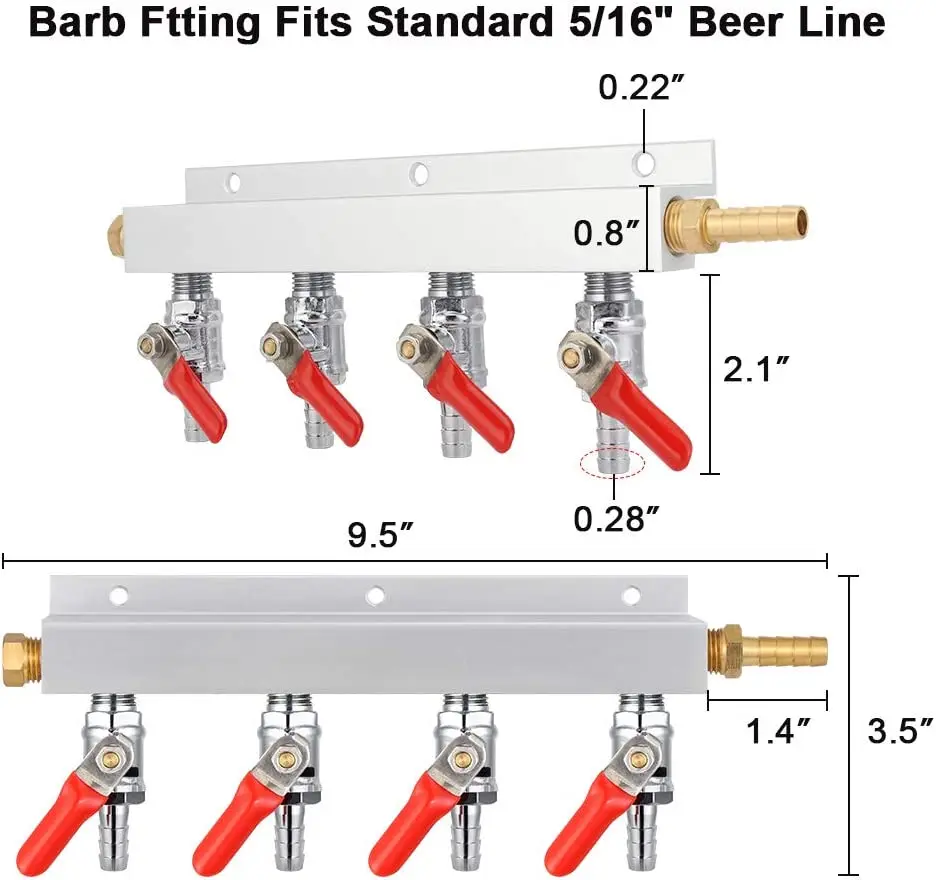 Multiway Co2 Gas Distribution Manifold Splitter 2/3/4/5/6way Home Brew